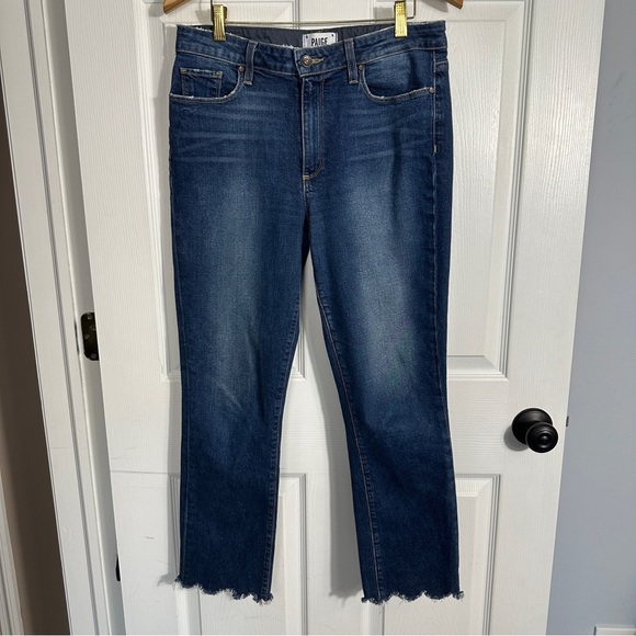 Paige Jacqueline Straight ankle jeans, sz 30, raw edge hems, distressed, denim - Picture 1 of 13